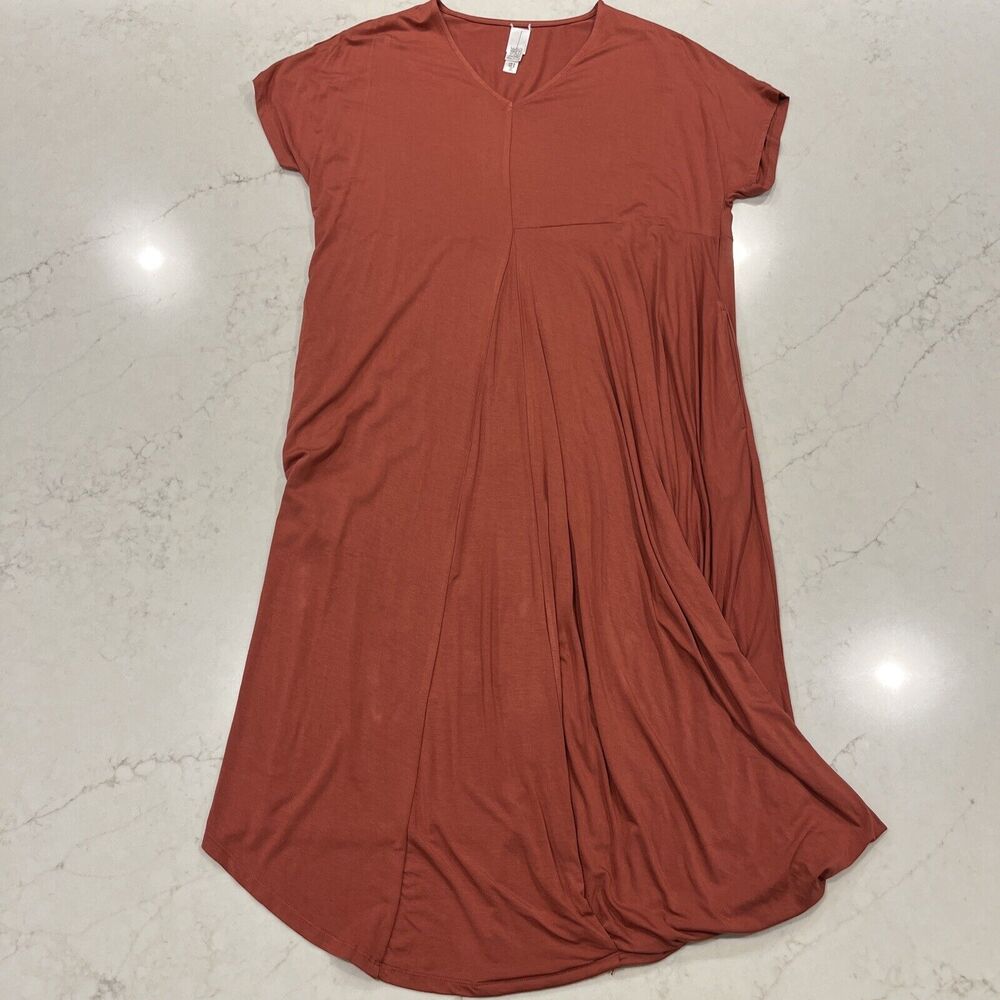 Wynne Layers Dress Small Midi Short Sleeve Pockets Sienna Minimalist Lagenlook